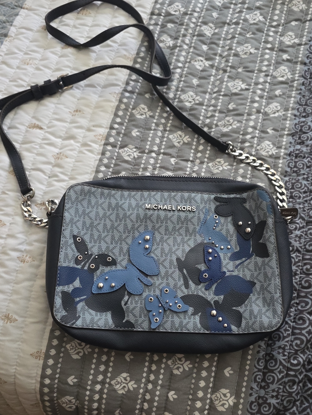 Michael Kors Navy and Black Butterfly Appliqué Crossbody Bag